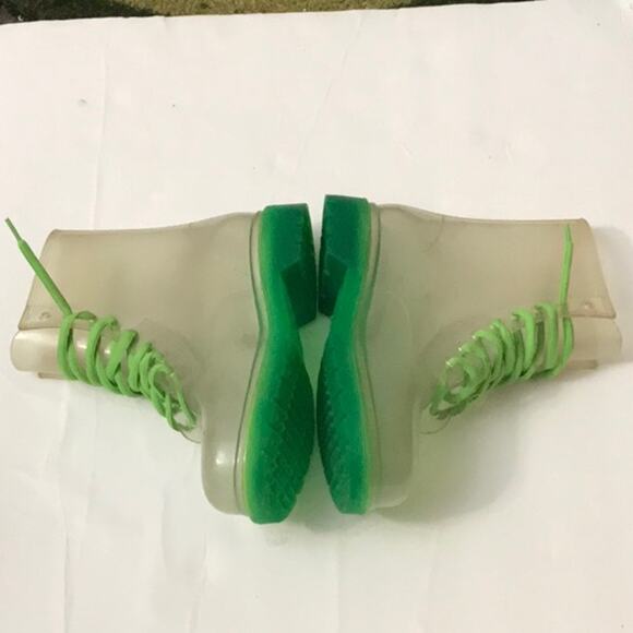 Rock & Candy Clear/Green Jelly Rain Boots Lace Up 6 Cabincore Fisherman Festival - Picture 4 of 10